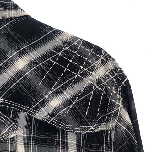 Distillery Plaid Pearl Snap Front Shirt Embellished Detail Unisex - Picture 7 of 12